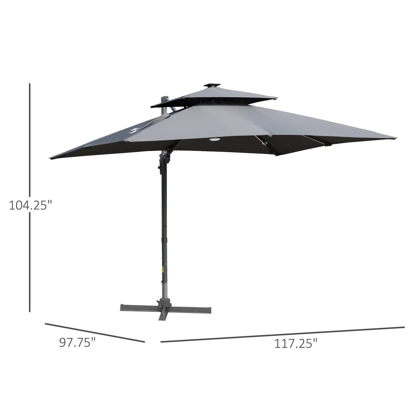 Outsunny 10ft Solar LED Patio Umbrella, Offset Hanging Umbrella with 360° Rotation, Cross Base, 8 Ribs, Tilt and Crank