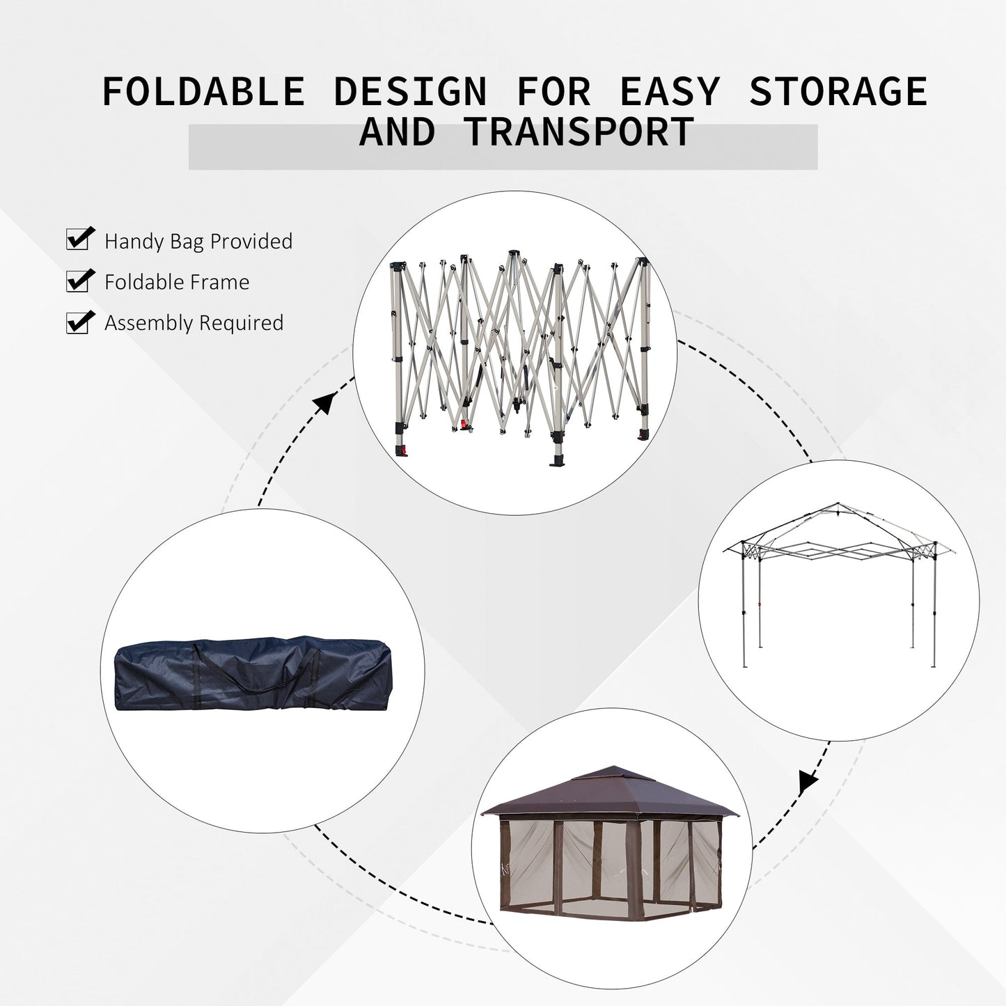 Outsunny 12' x 12' Pop Up Canopy Sun Shade Instant Tent Folding with Mesh Sidewall Netting, 3-Level Adjustable Height