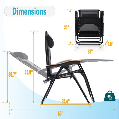 Oversize XL Padded Zero Gravity Lounge Chair Wider Armrest Adjustable Recliner with Cup Holder - N/A