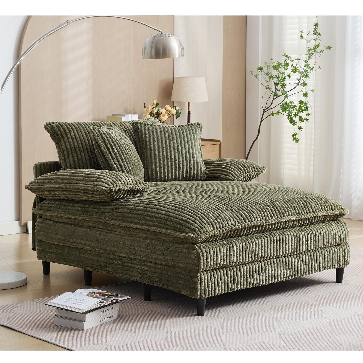 Oversized Chaise Lounge Fluffy Corduroy Sofa Bed Adjustable