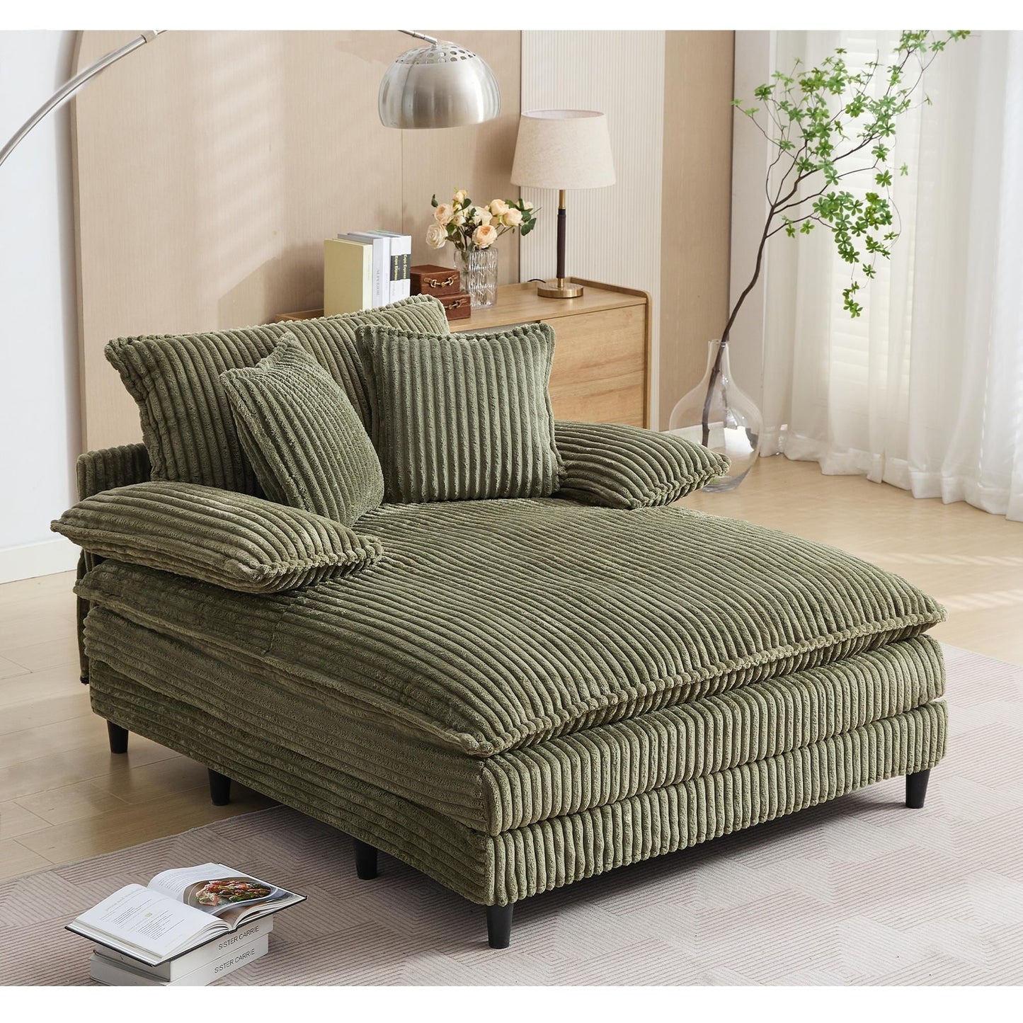 Oversized Chaise Lounge Fluffy Corduroy Sofa Bed Adjustable