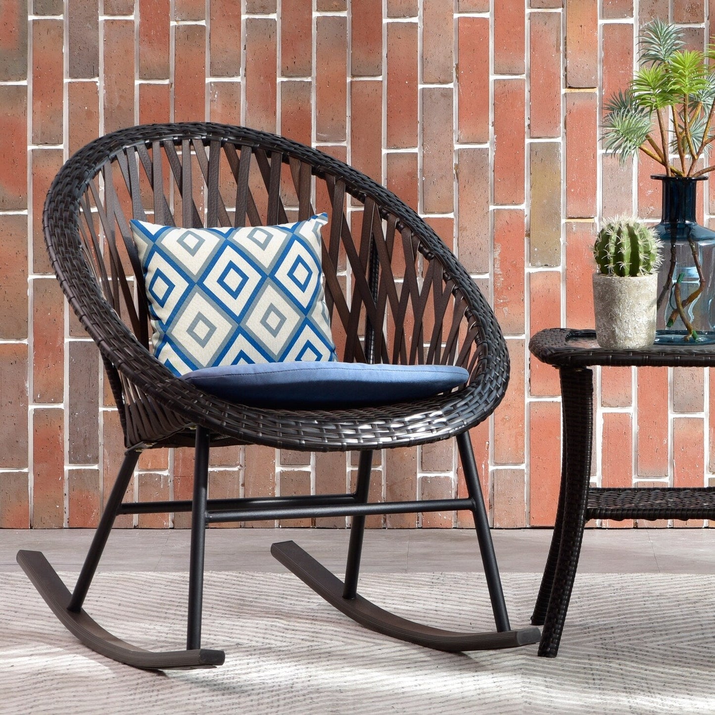 OVIOS 3-piece Patio Rocking Chair Bistro Set with Glass Coffee Table