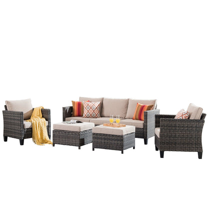 OVIOS 5-piece Patio Furniture Wicker Outdoor High-back Seating Set