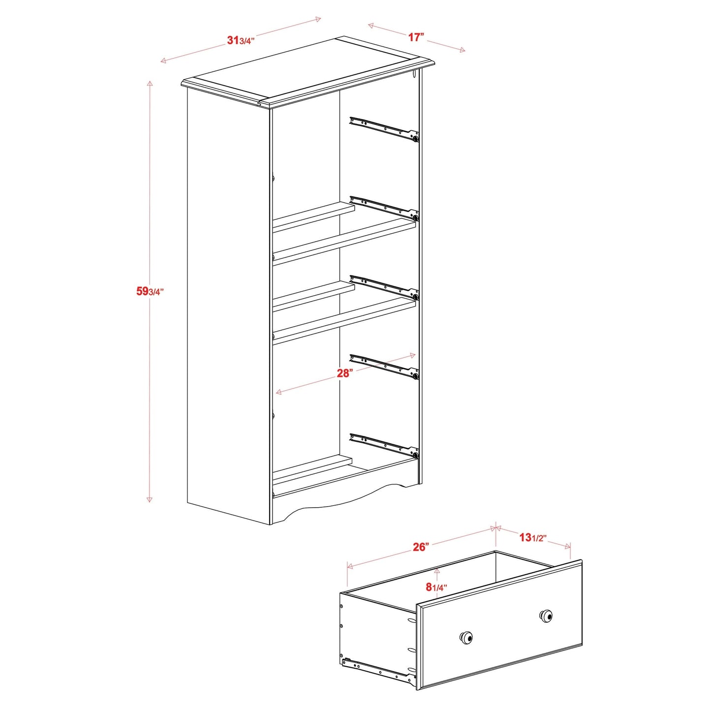 Palace Imports 100% Solid Wood 5-Jumbo Drawer Chest with Lock, Metal or Wooden Knobs