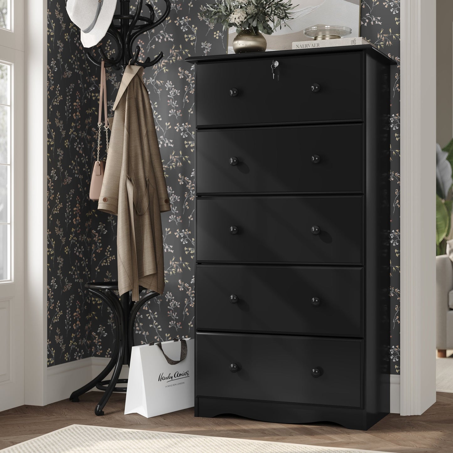 Palace Imports 100% Solid Wood 5-Jumbo Drawer Chest with Lock, Metal or Wooden Knobs