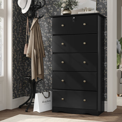 Palace Imports 100% Solid Wood 5-Jumbo Drawer Chest with Lock, Metal or Wooden Knobs