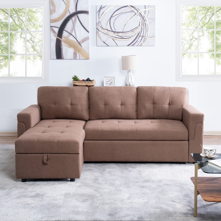 Reversible Sectional Sofa with Pull-Out Sleeper Bed, Hidden Storage Chaise, Durable Legs,