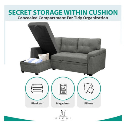 Reversible Sectional Sofa with Pull-Out Sleeper Bed, Hidden Storage Chaise, Durable Legs,