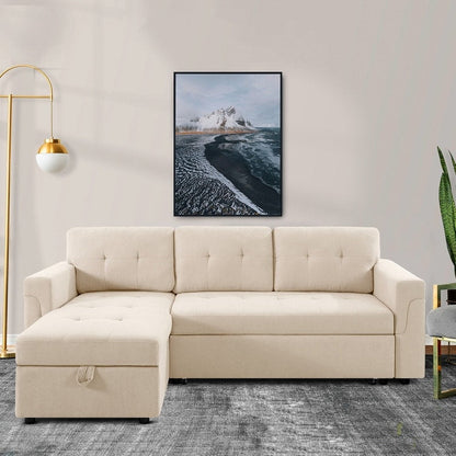 Reversible Sectional Sofa with Pull-Out Sleeper Bed, Hidden Storage Chaise, Durable Legs,