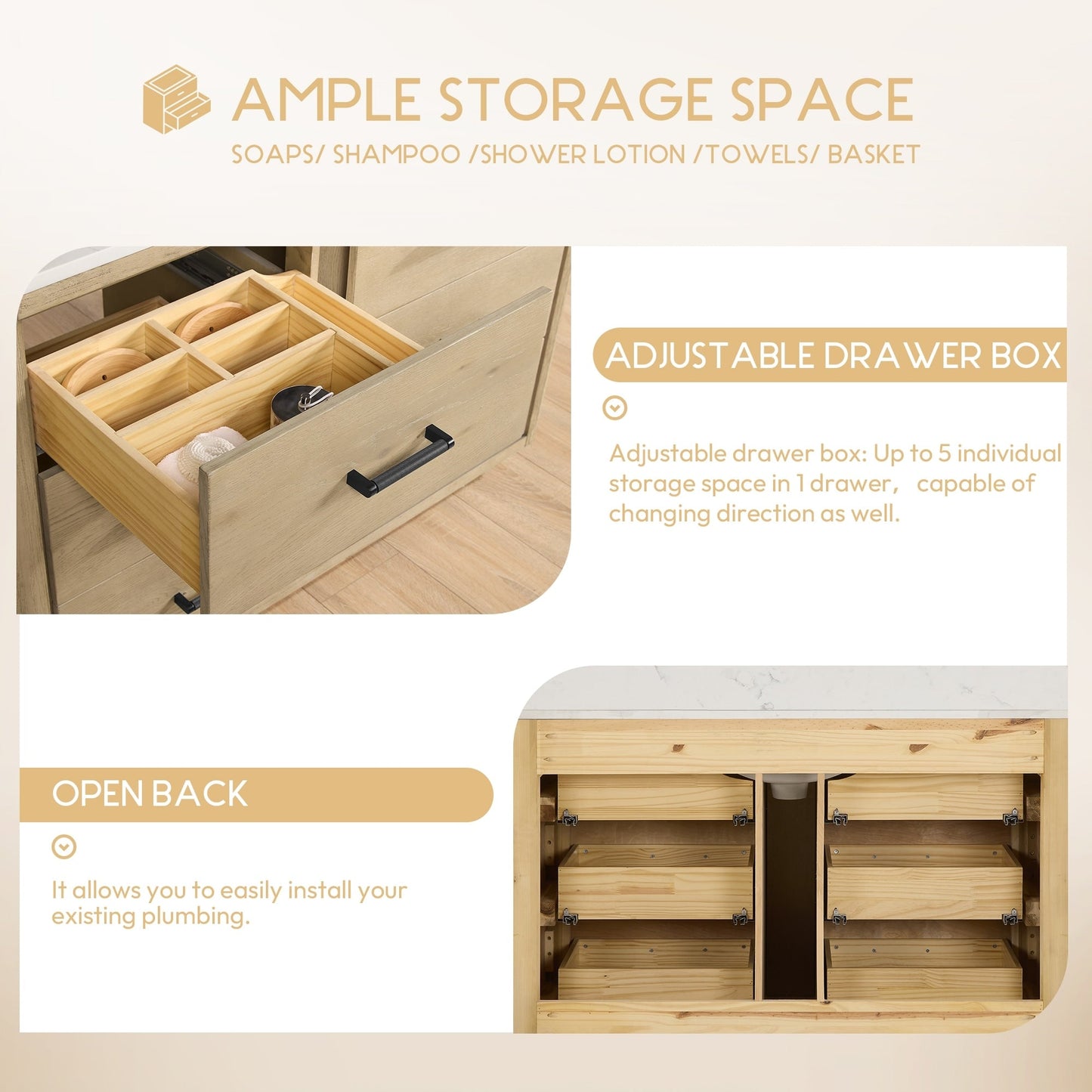 Porto Bath Vanity with White Quartz Stone Top without Mirror