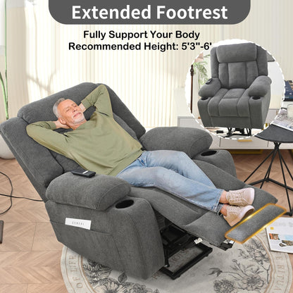 Power Lift Recliner Chair for Elderly, Fabric Lift Chairs w/ Extended Footrest, with 2 Cup Holders,Side Pockets, Remote Control