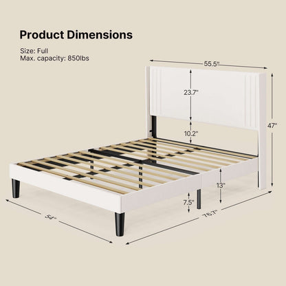 Queen/ Full Vertical Channels Upholstered Bed with Wingback Headboard