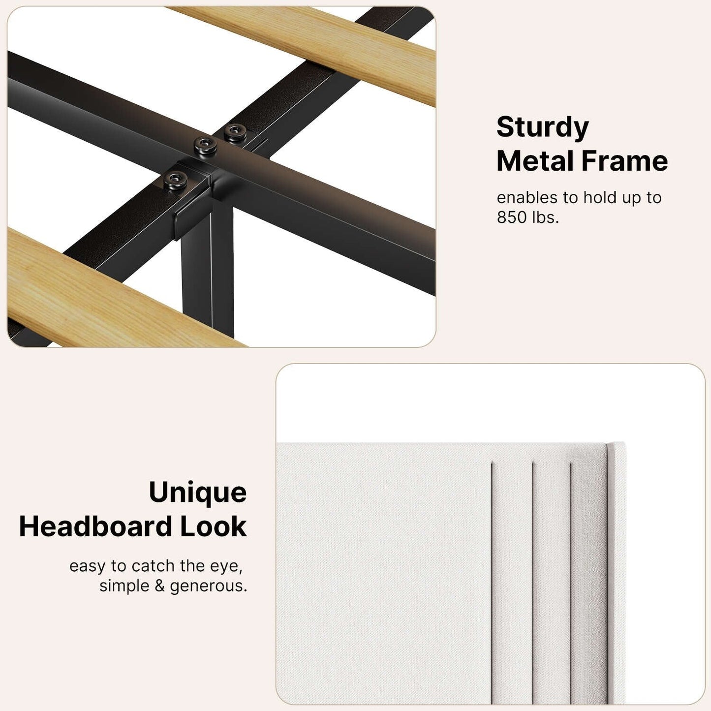 Queen/ Full Vertical Channels Upholstered Bed with Wingback Headboard