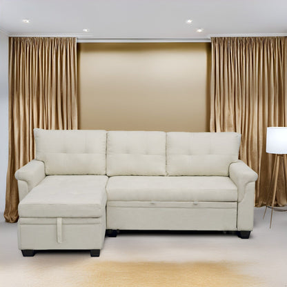 Reversible Sectional Sofa with Pull-Out Sleeper Bed, Hidden Storage Chaise, Durable Legs,