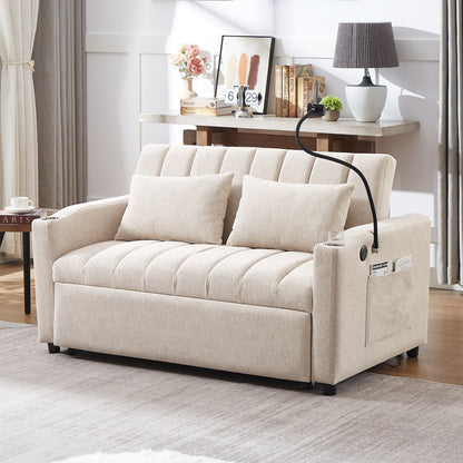 Roomfitters Convertible Loveseat Sofa Bed with USB Ports, Side Pockets, Cup Holders, and Swivel Phone Holder for Living Room