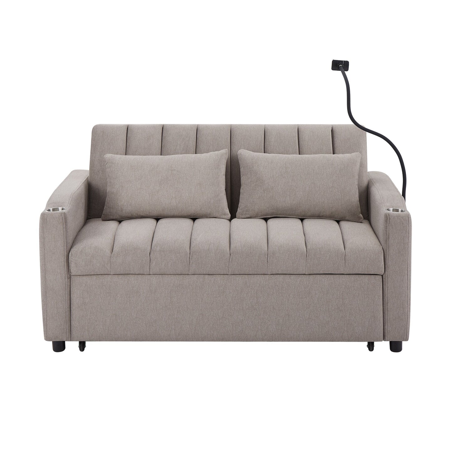 Roomfitters Convertible Loveseat Sofa Bed with USB Ports, Side Pockets, Cup Holders, and Swivel Phone Holder for Living Room
