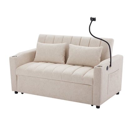 Roomfitters Convertible Loveseat Sofa Bed with USB Ports, Side Pockets, Cup Holders, and Swivel Phone Holder for Living Room