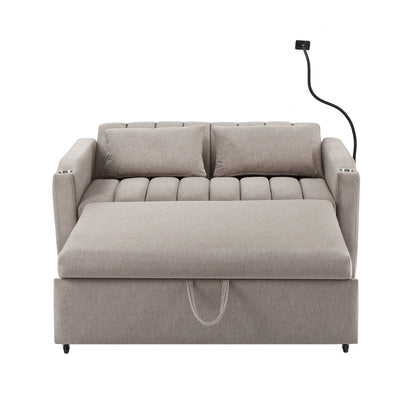 Roomfitters Convertible Loveseat Sofa Bed with USB Ports, Side Pockets, Cup Holders, and Swivel Phone Holder for Living Room