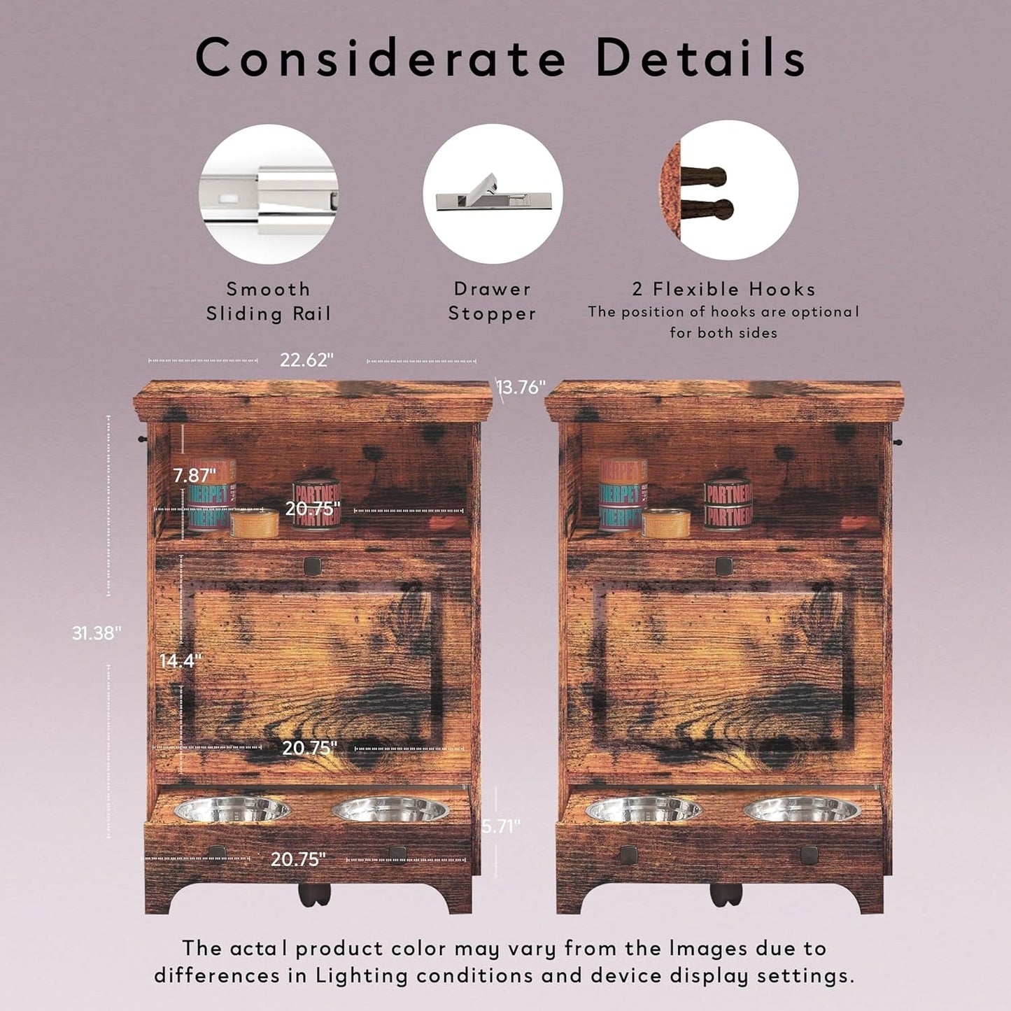 Roomfitters Dog Feeding Station with 2 Elevated Dog Bowls, Tilt Out Pet Feeding Cabinet Station