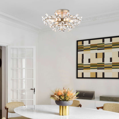 Rosa 6-Light Brushed Silver-ish Champagne Flower Crystal Flush Mount - 17.7 inches in diameter x 8.7 inches H