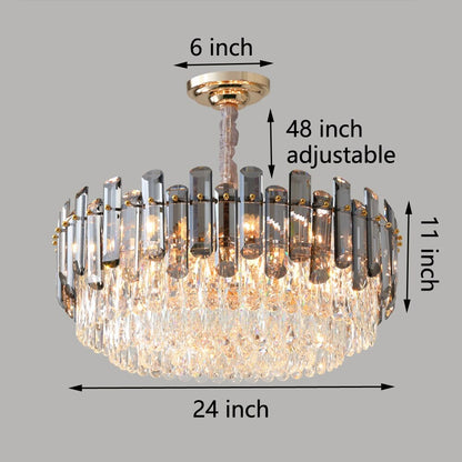 Round Layer Shining Crystal Ceiling Chandelier Lamp with 3 Color Lighting Pendant Light Fixture