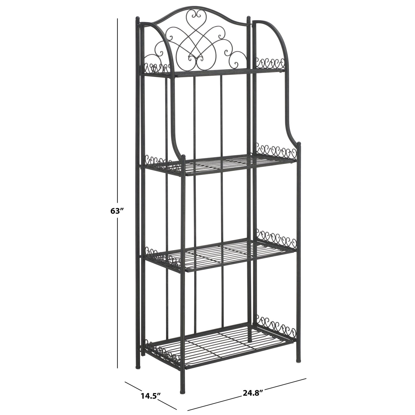 SAFAVIEH Bryn Victorian Wrought Iron 4-Tier Outdoor Bakers Rack - 25 In. W x 15 In. D x 63 In. H - 25W x 15D x 63H