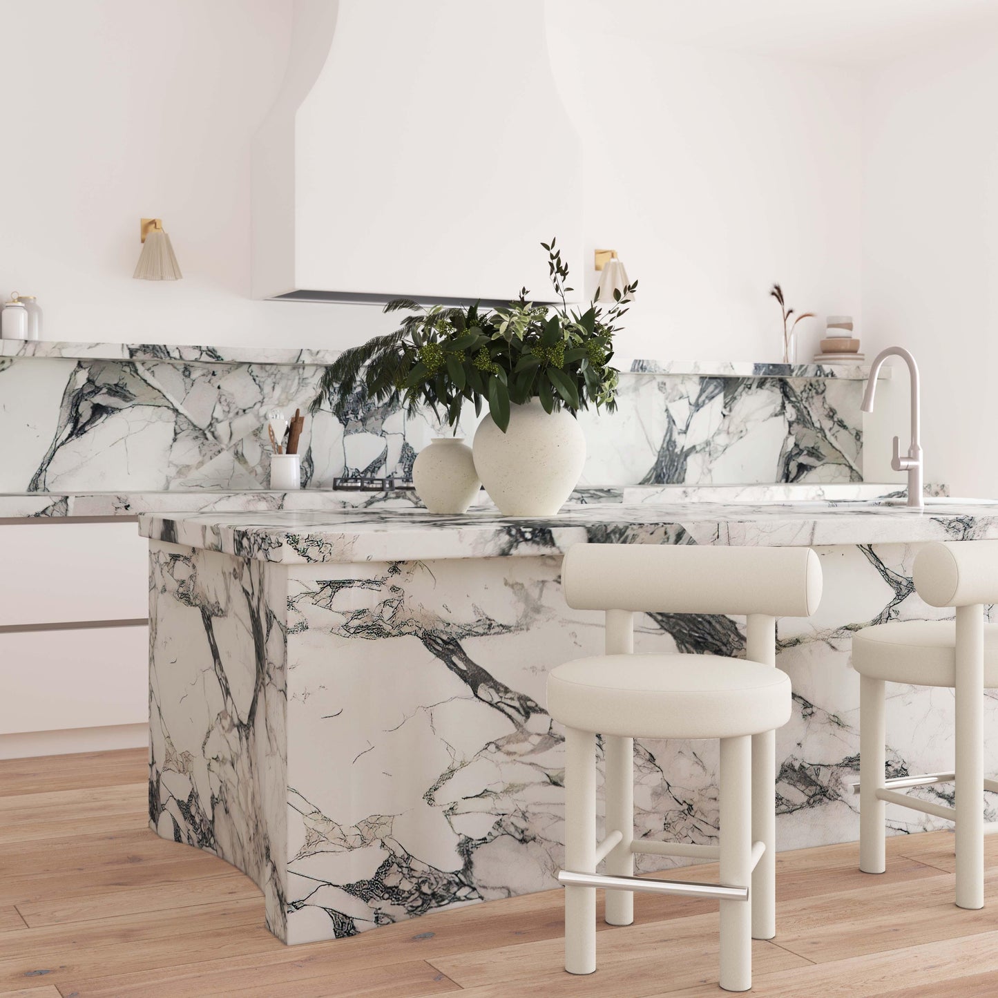 Arch Off White Velvet Counter Stool