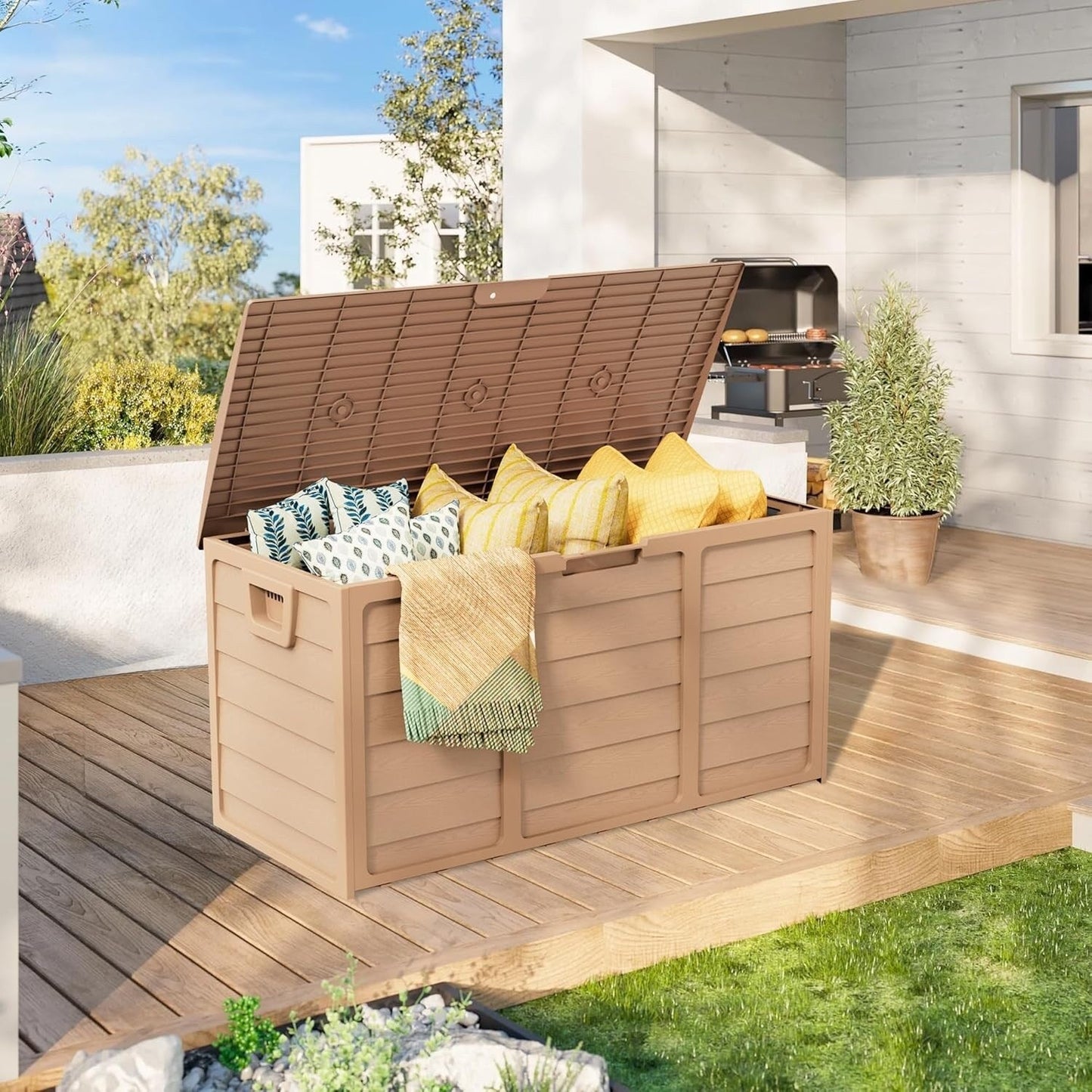 SUNCROWN 75-120 Gallon Weatherproof Resin Outdoor Storage Deck Box for Furniture and Supplies