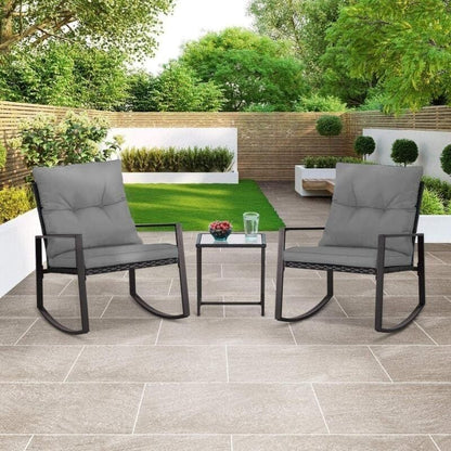 SUNCROWN 3-Piece Black Metal Outdoor Patio Rocking Bistro Set
