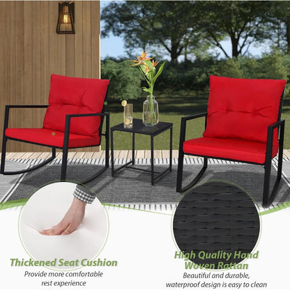 SUNCROWN 3-Piece Black Metal Outdoor Patio Rocking Bistro Set