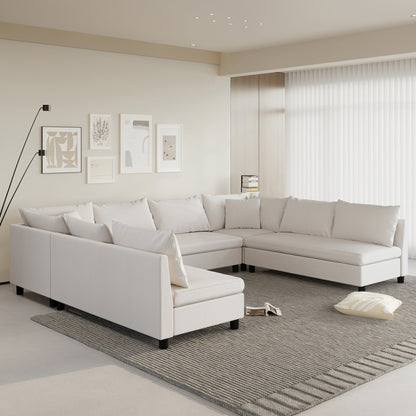 Sectional Sofa,Reversible U Shaped Chenille Couch Set,Free Combination,Oversized 8 Seat Convertible Sofa