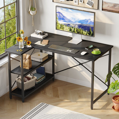 Small L Shaped Desk with Storage Shelves Corner Computer Desk