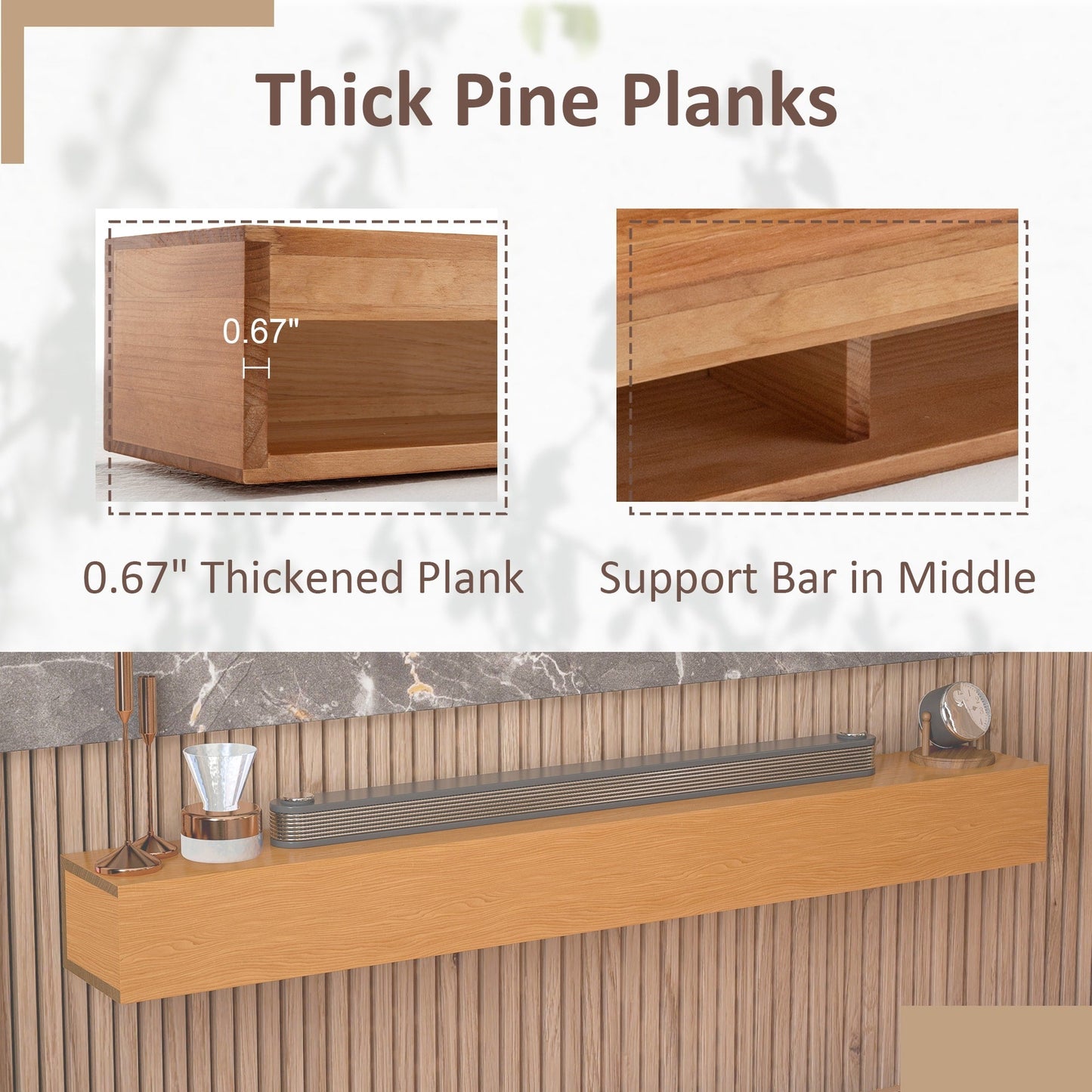 Solid Pine Wall Mounted Fireplace Mantel Floating Shelf