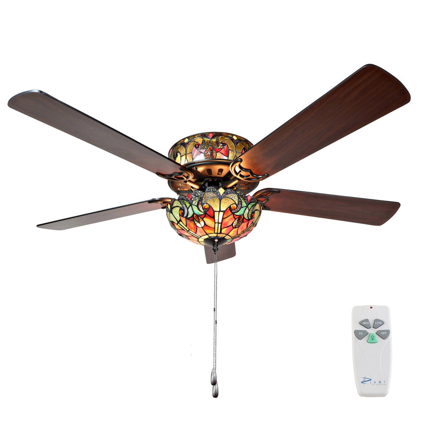 Tiffany Style Stained Glass Halston Ceiling Fan - Spice - 52L x 52W x 19H - 52L x 52W x 19H