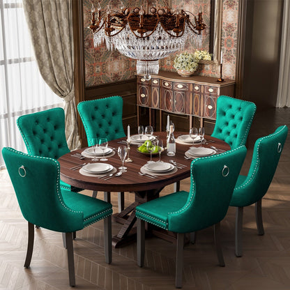 Upholstered Tufted Velvet Dining Chair with Solid Wood Legs Set of 6