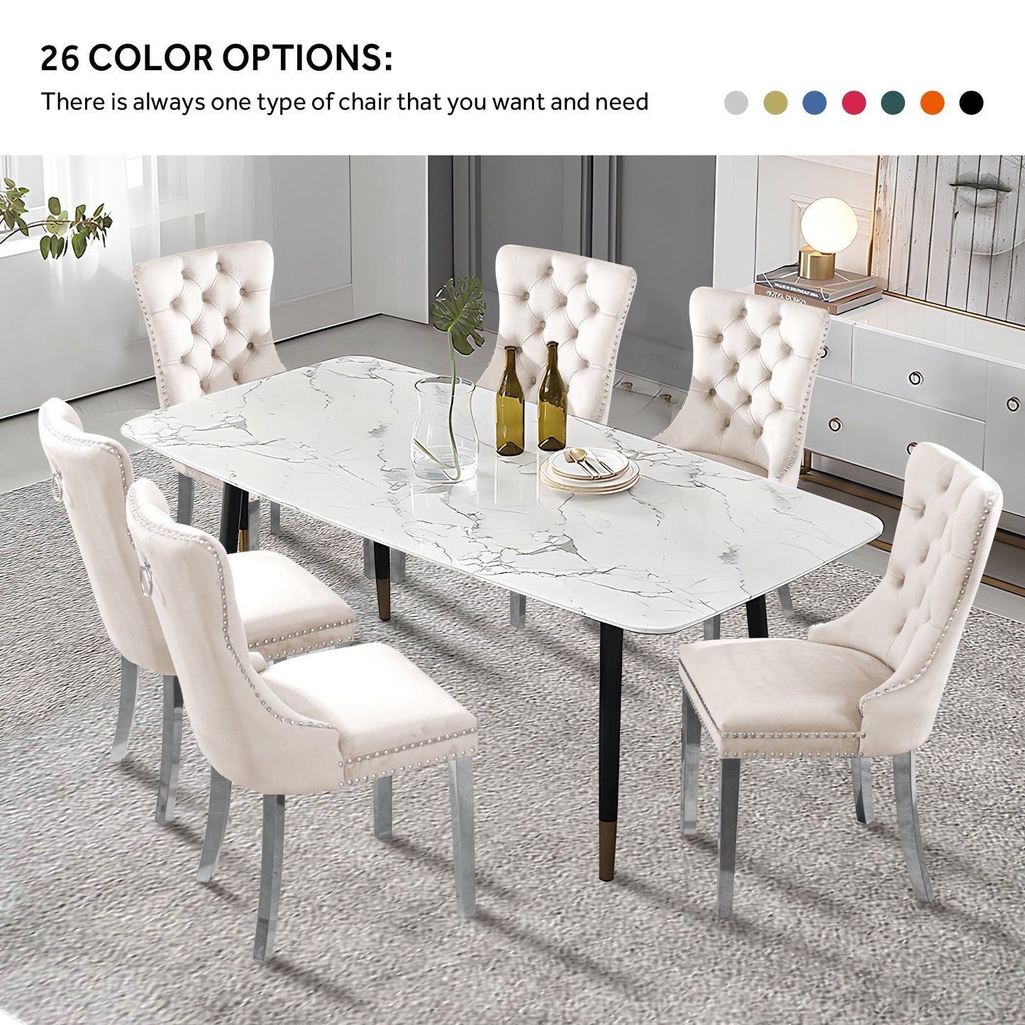 Upholstered Tufted Velvet Dining Chair with Solid Wood Legs Set of 6