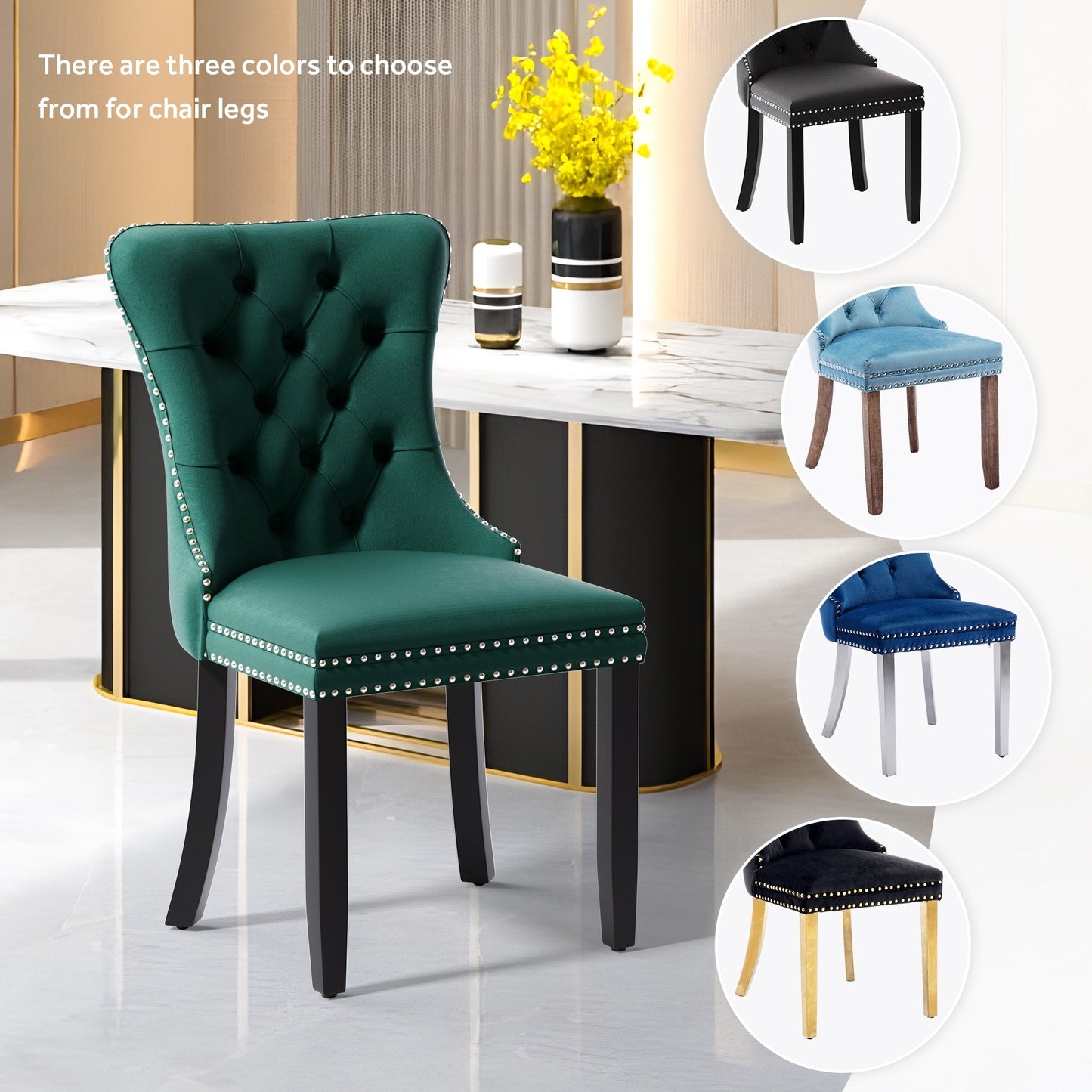 Upholstered Tufted Velvet Dining Chair with Solid Wood Legs Set of 6