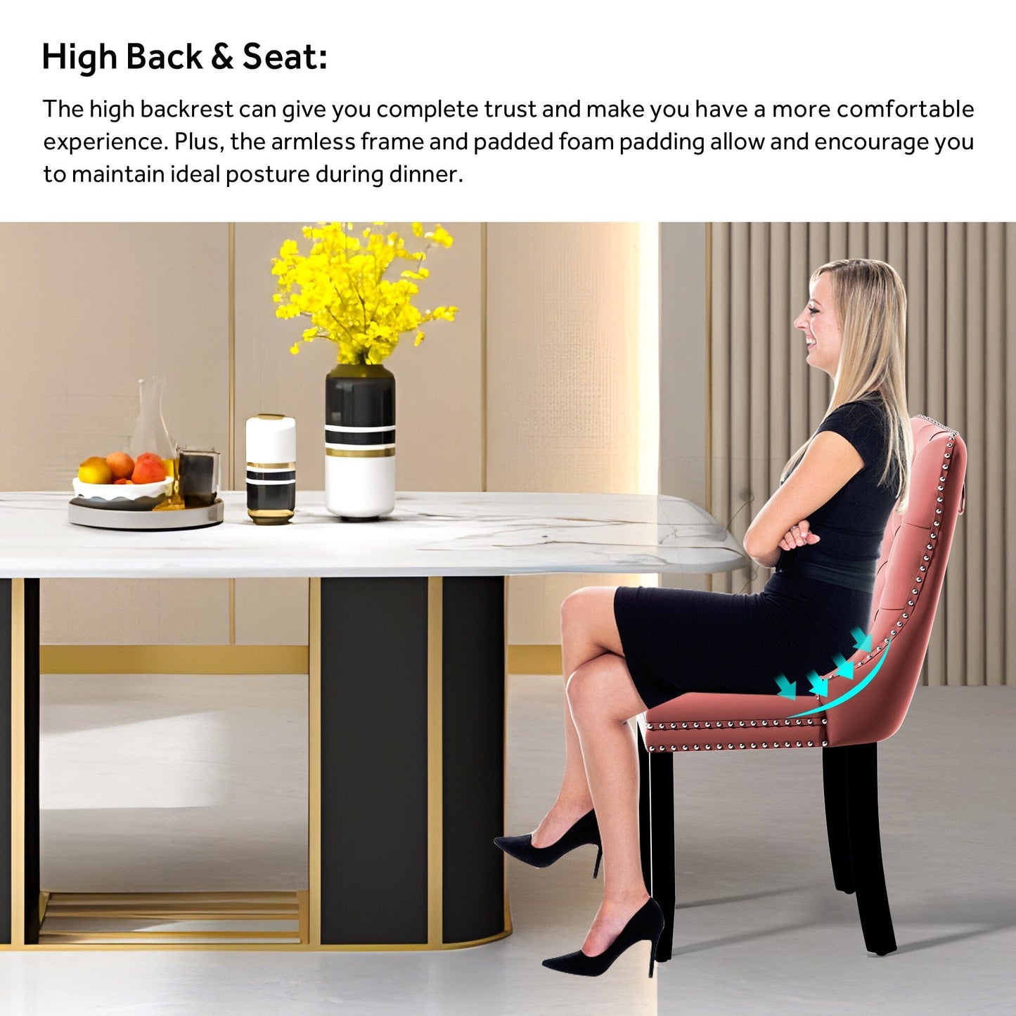 Upholstered Tufted Velvet Dining Chair with Solid Wood Legs Set of 6