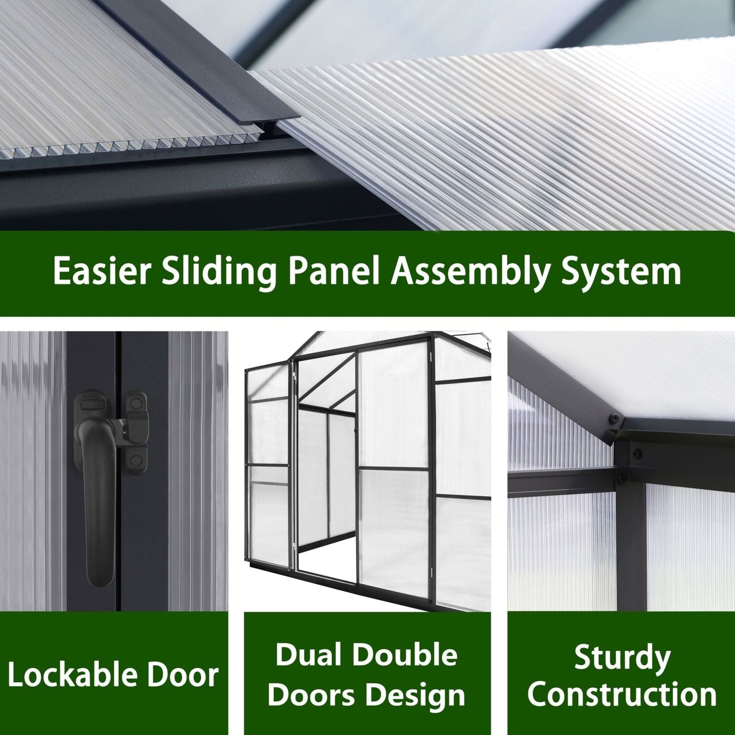 VEIKOUS Aluminum Walk-In Garden Greenhouse Kit with Adjustable Roof Vent and Lockable Door Grey