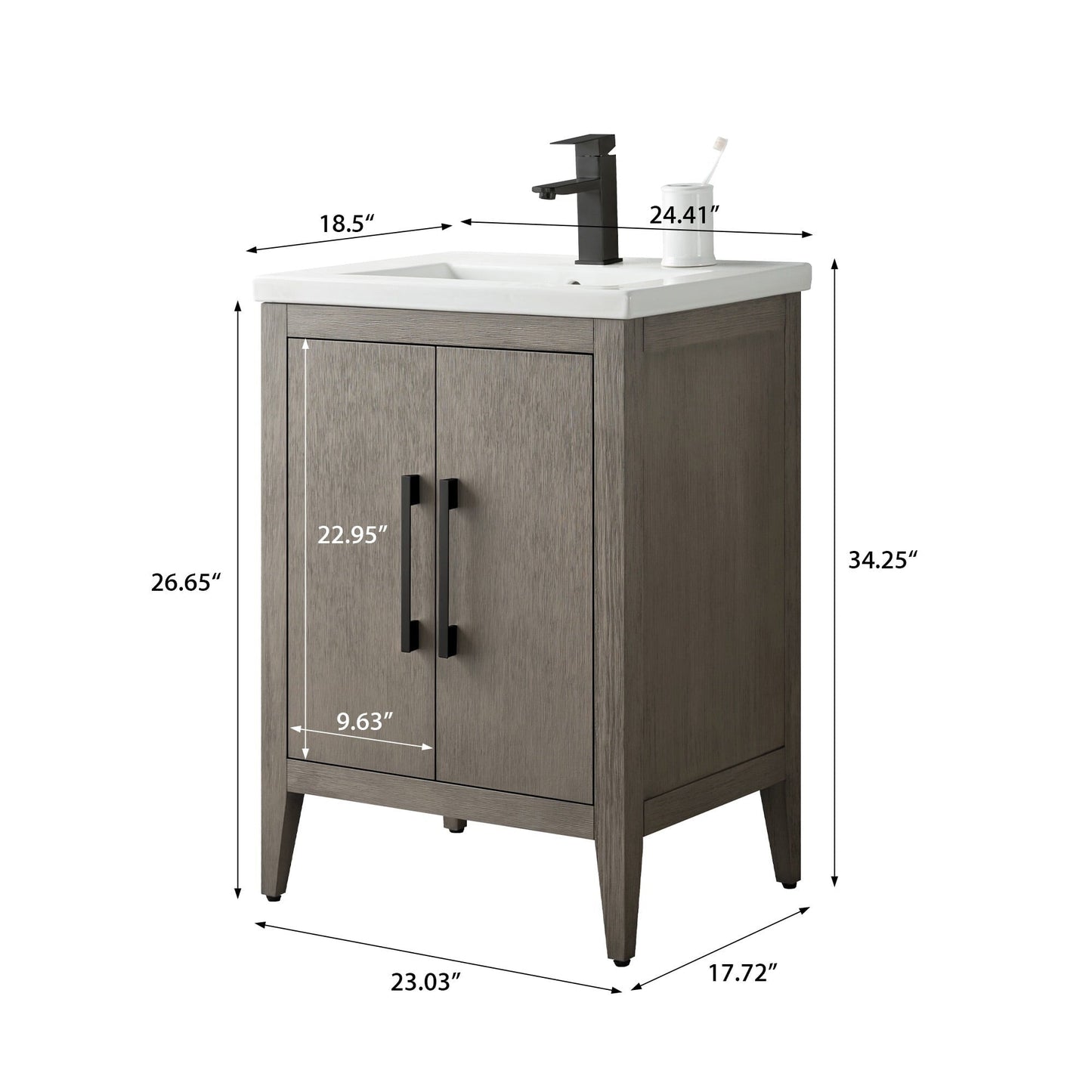 Vanity Art 20 or 24 or 30 Single Sink Bathroom Vanity Cabinet with Ceramic Top