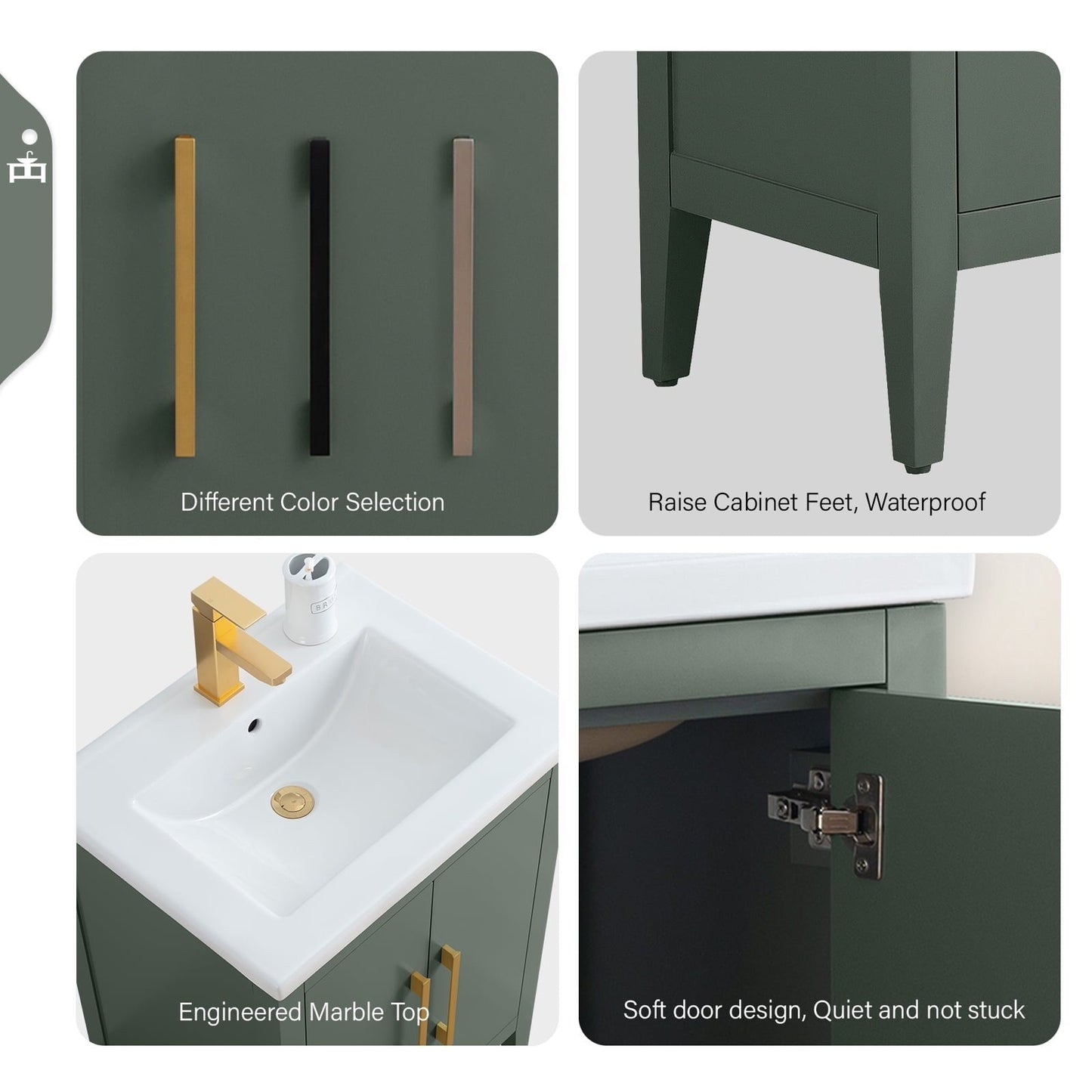 Vanity Art 20 or 24 or 30 Single Sink Bathroom Vanity Cabinet with Ceramic Top