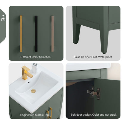 Vanity Art 20 or 24 or 30 Single Sink Bathroom Vanity Cabinet with Ceramic Top