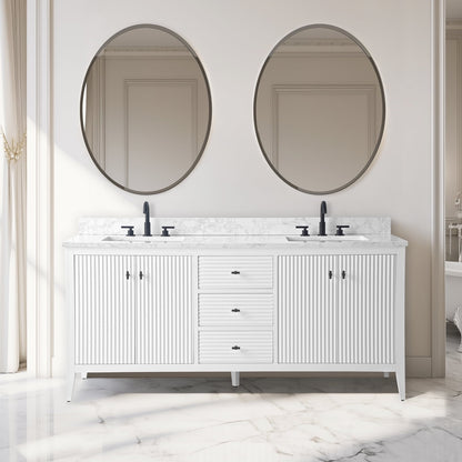 Vanity Art 72 Double Sink Bathroom Vanity Cabinet with Engineered Marble Top