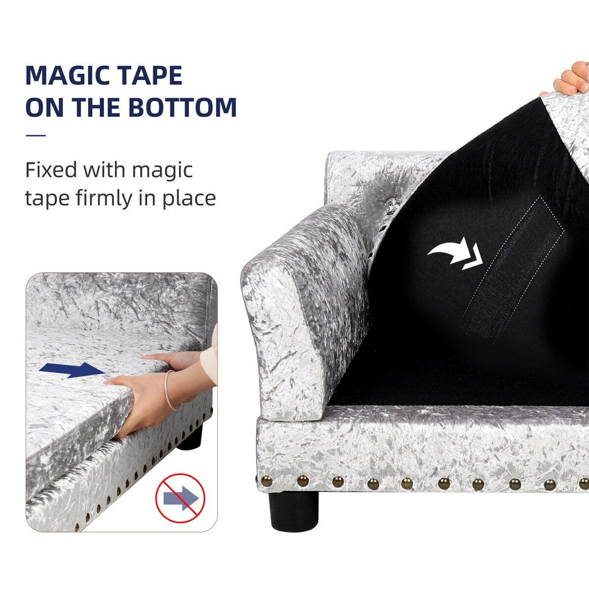 Velvet Tufted Couch Pet Bed Upholstered with Removable Cushion