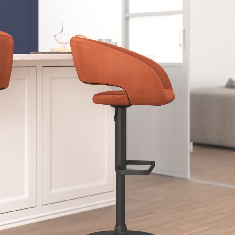 Modern Upholstered Adjustable-Height Barstool with Rounded Back