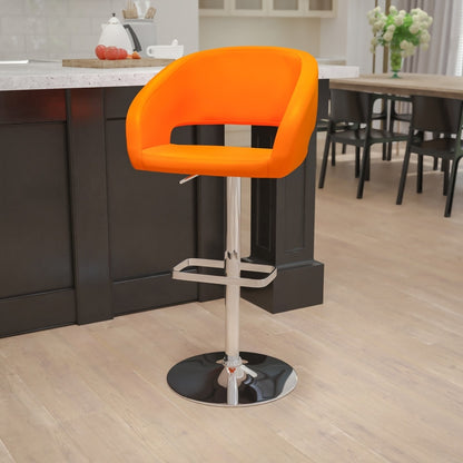 Modern Upholstered Adjustable-Height Barstool with Rounded Back