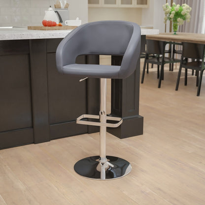 Modern Upholstered Adjustable-Height Barstool with Rounded Back