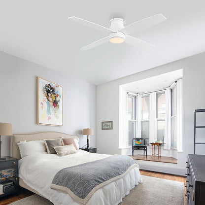 WINGBO 44/52 Inch Flush Mount DC Ceiling Fan with Lights and Remote, 4 Reversible Blades