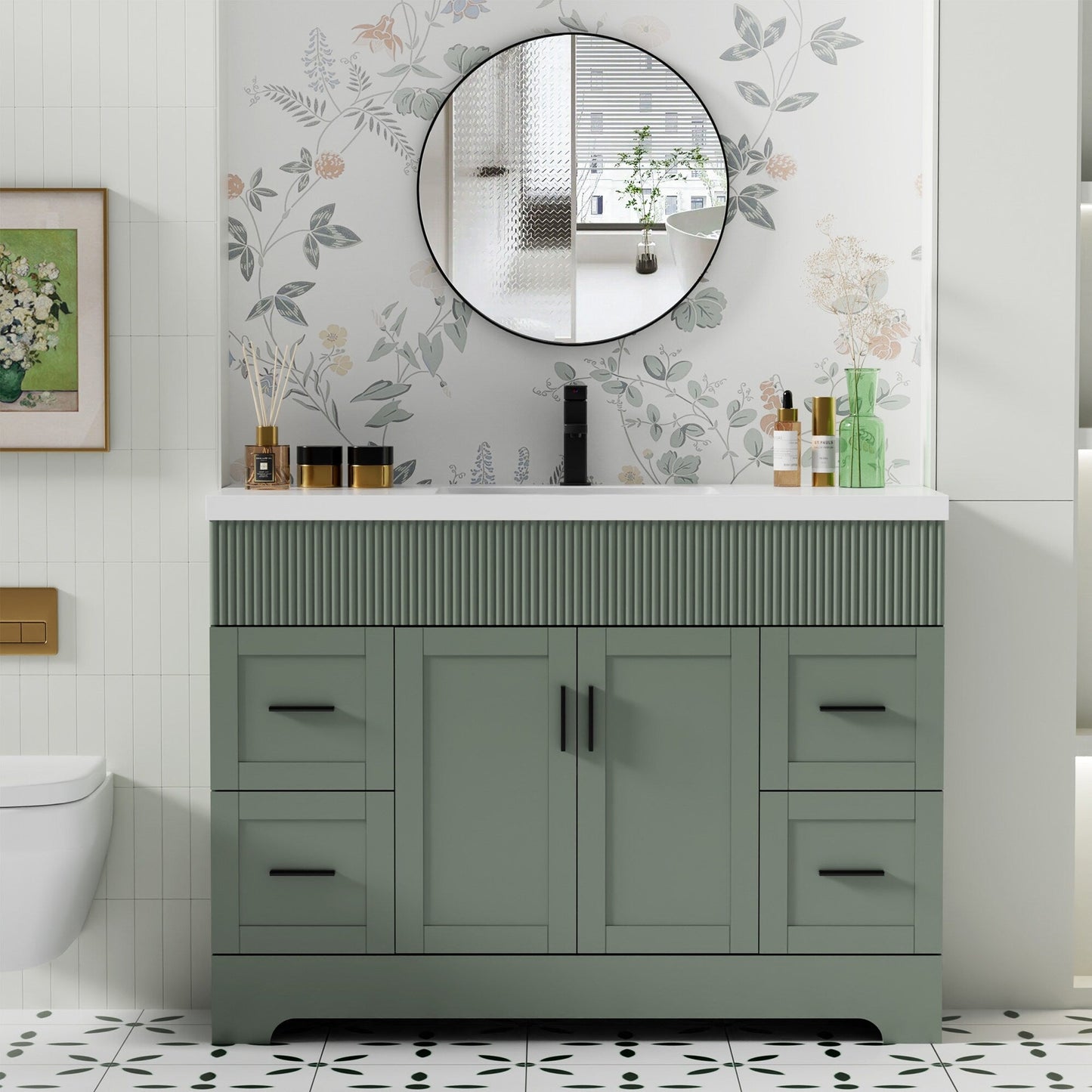 Wavy Line 30/36/48 Bathroom Vanity Set with Sink & Faucet