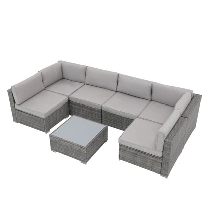 Wicker/ Steel 7-piece Outdoor Cushioned Sectional Sofa Set